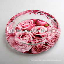 2015 Luxury high quality crystal ashtry with pink rose picture for business gift & room decoration